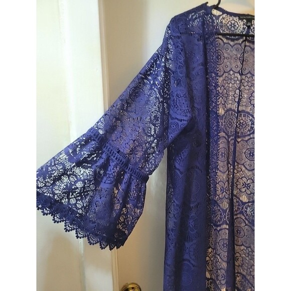 womans Shawl Beautiful Blue Long Length 3 Qtr Sleeves Cover Up - Picture 2 of 4